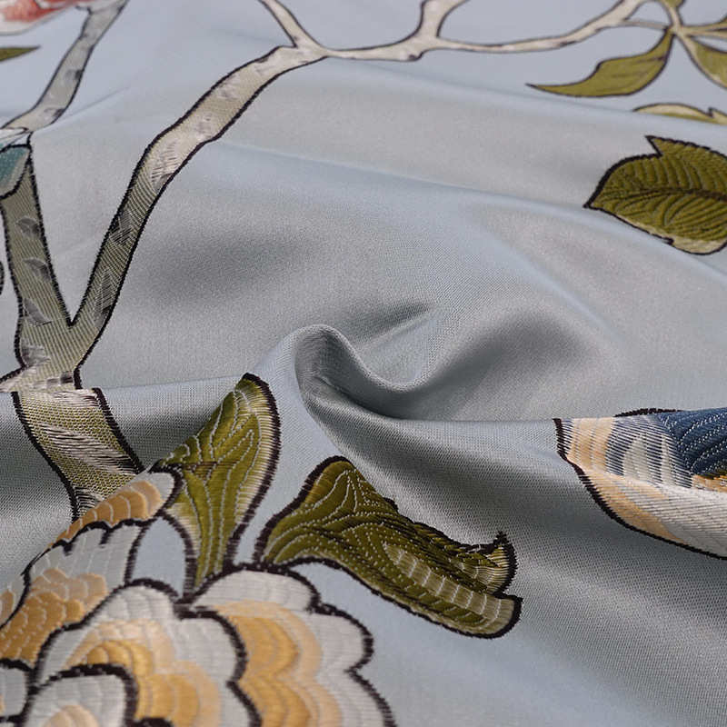 新中式花鸟高精密提花面料沙发布坐垫抱枕红木家具织锦缎面料批发