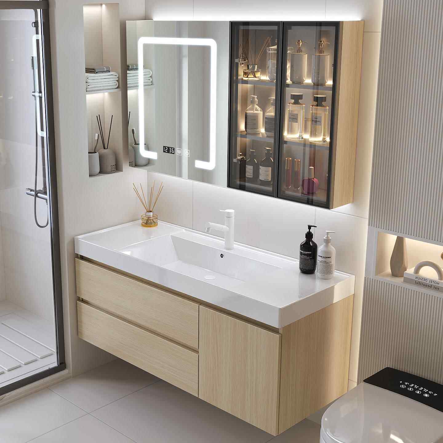 防水304不锈钢蜂窝铝一体陶瓷盆浴室柜洗脸洗手面盆柜洗漱台