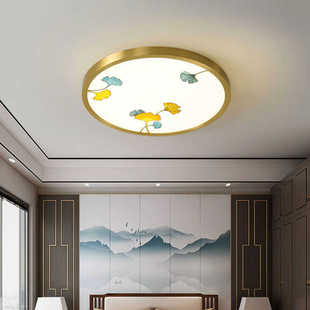 全铜吸顶灯珐琅彩新中式 中国风简约卧室书房圆形房间过道灯灯具