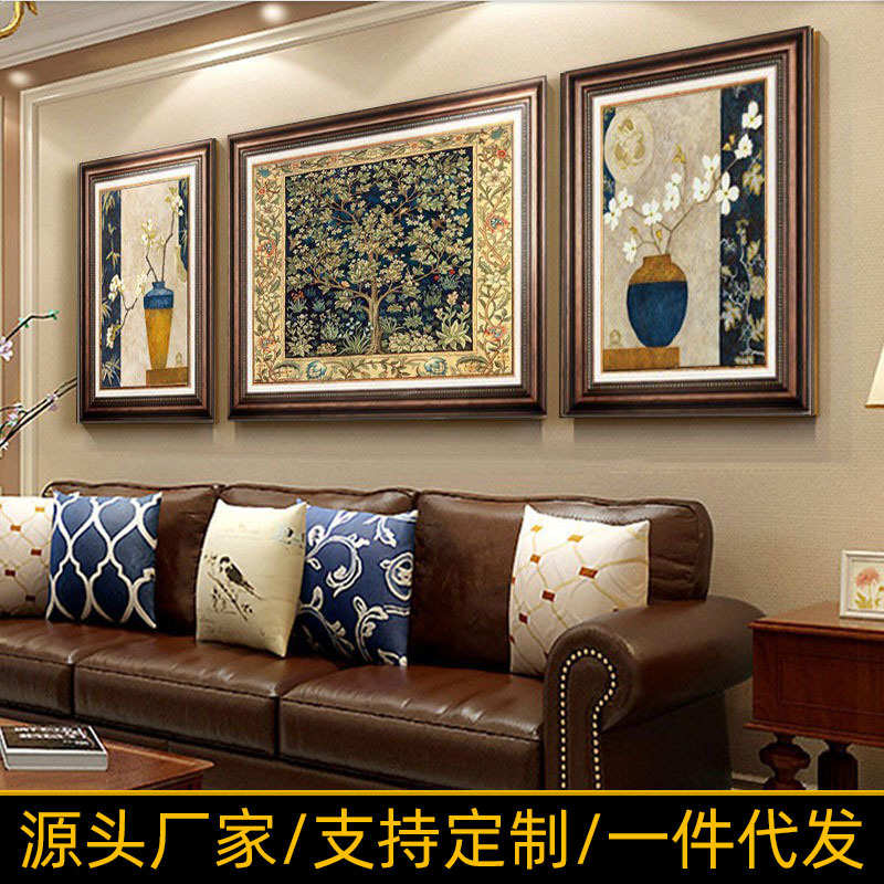 客厅装饰画沙发背景墙画欧式三联画轻奢餐厅美式玄关壁画简欧挂画