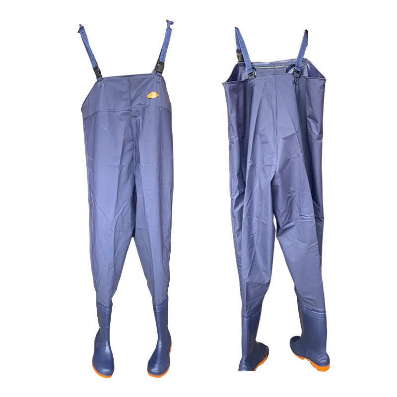 永庭下水裤半身防水钓鱼裤55丝蓝色下劳保下水裤连雨鞋防护坑道服