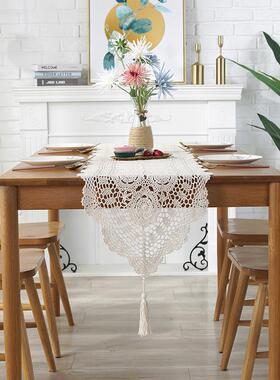 J 美式乡村复古餐桌桌旗手工镂空编织电视柜棉质茶几防尘B