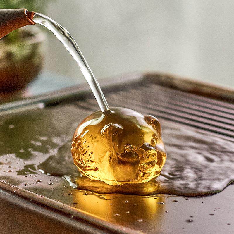 邱公子 功夫茶具茶道配件茶盘摆件琉璃小黄猪茶宠创意摆件