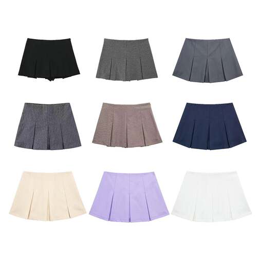 Pleats Skirt Shorts Summer Y2K Grey Skort For Women Black