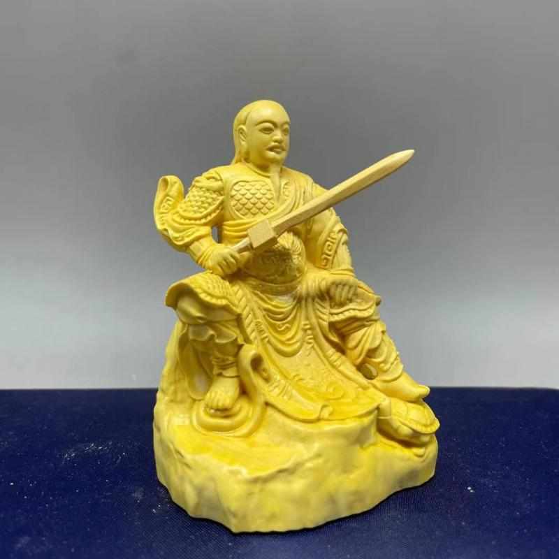 黄杨木雕真武大帝像祖师爷实木玄天上帝客厅摆件玄武祖师神像摆件