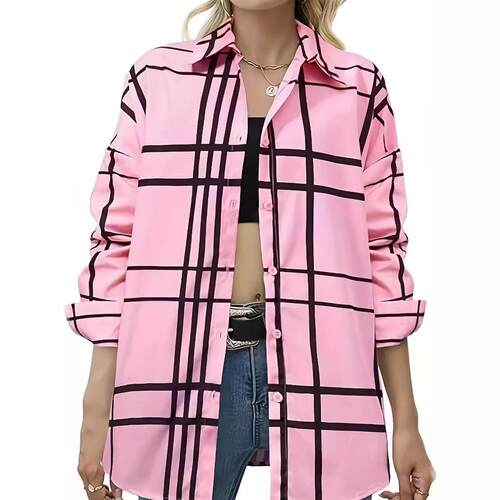 Women's long sleeved button up shirt, oversized collared