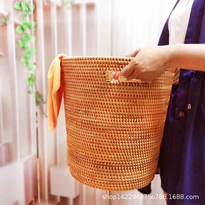 越藤编脏衣服桶浴南室纳家用ARW收筐花篮手工编手提织杂物桶