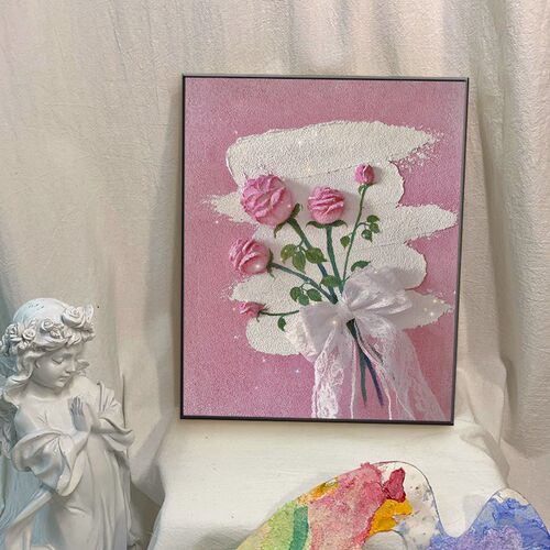 新款直销少女心玫瑰花郁金香立体丙烯肌理画 手绘材料包丙烯油彩