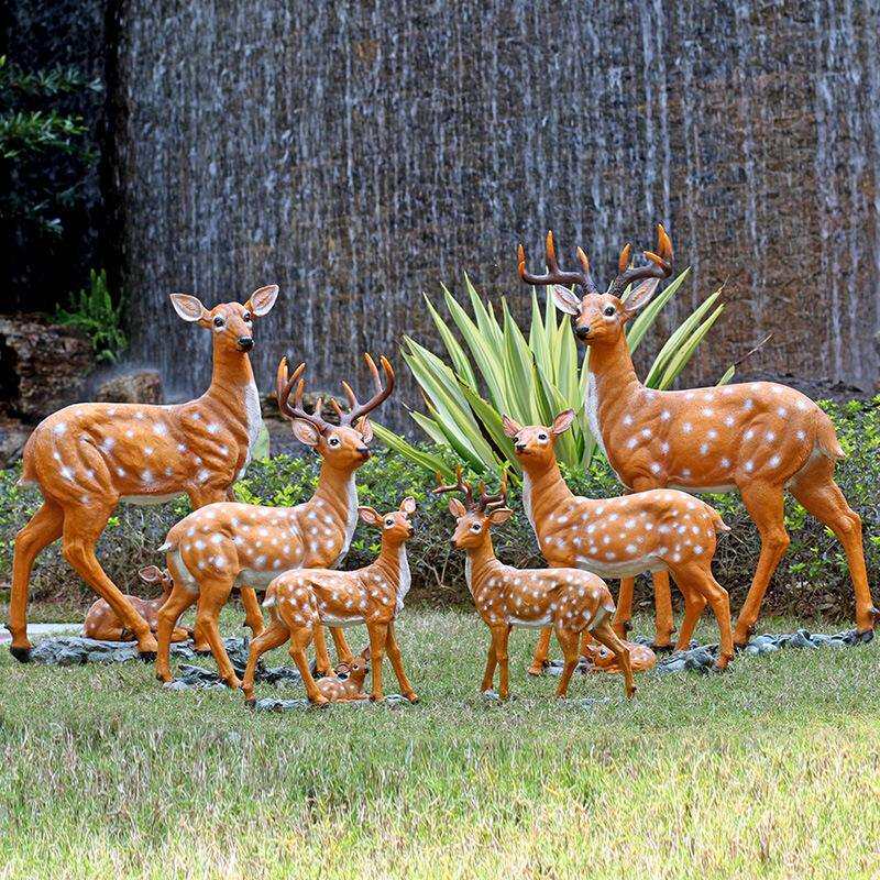 园林装饰品仿真梅花鹿子摆件别墅户外动物雕塑庭院景观花园工艺品