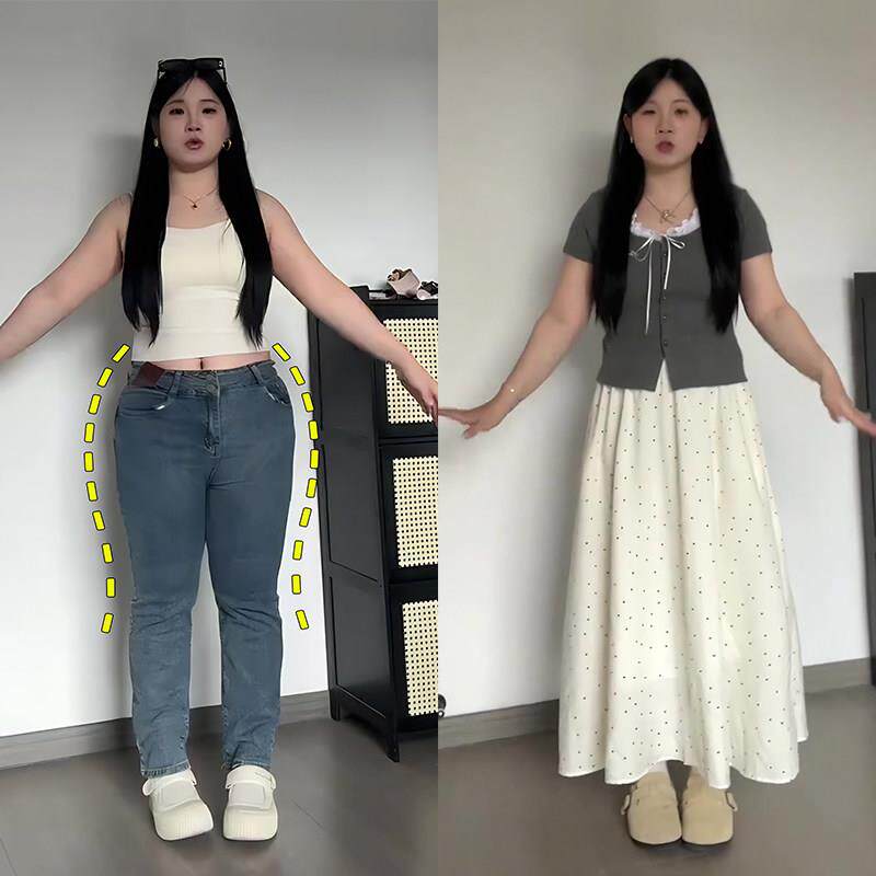 大码波点半身裙女夏季微胖mm高腰显瘦梨型身材遮胯中长款a字裙子