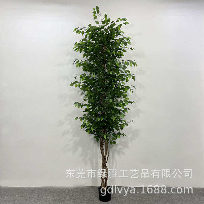 榕树过小造景仿真榕树绿树植真杆客厅盆栽胶迷你白边装饰人造假榕