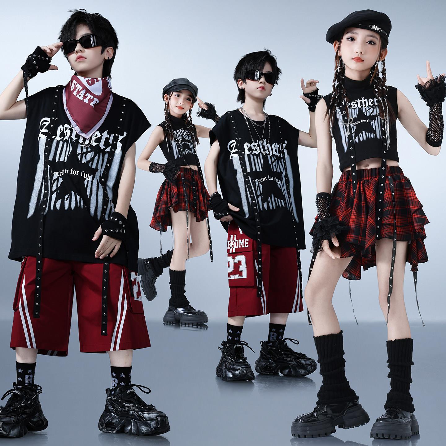 儿童街舞潮服幼儿架子鼓服女生爵士舞表演服男孩酷帅嘻哈hiphop装