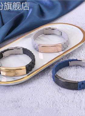 饰品 欧美时尚简约光面激光刻字钛钢男士手链 硅胶不锈钢手饰