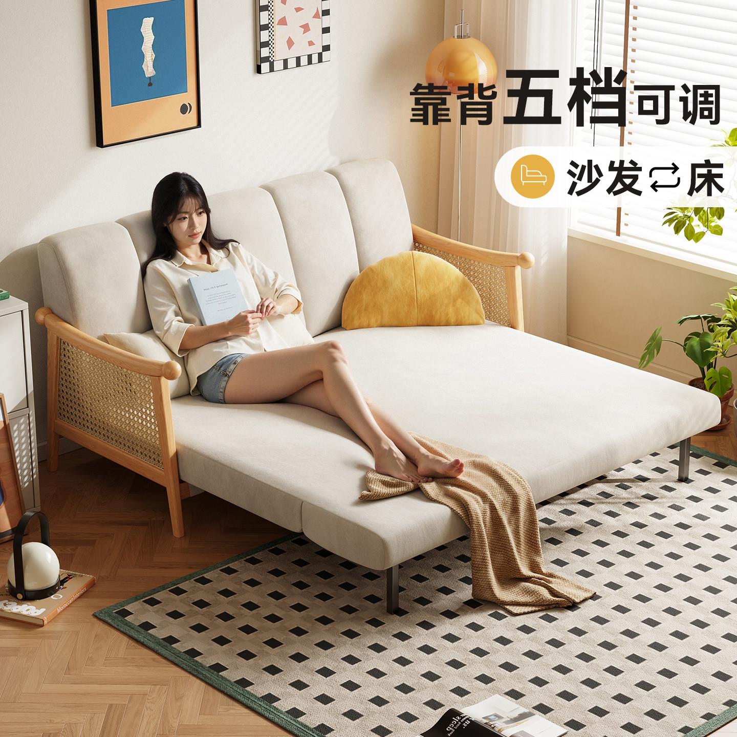 国家补贴木宫匠沙发床实木折叠两用小户型双人可以长期睡的沙发床图片