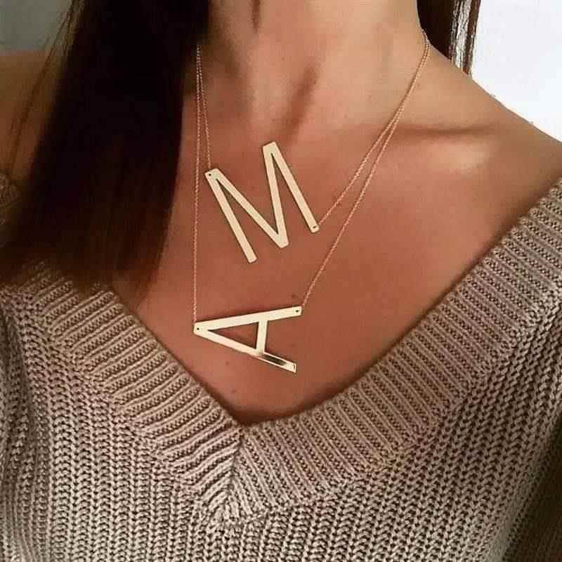 Large Initial Necklace 100% Stainless Steel Jewelry Big Lett