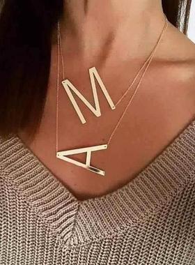 Large Initial Necklace 100% Stainless Steel Jewelry Big Lett
