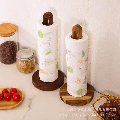 木质纸巾架厨房免打孔卷纸置物架抹布保鲜膜保鲜袋立式实木收纳架