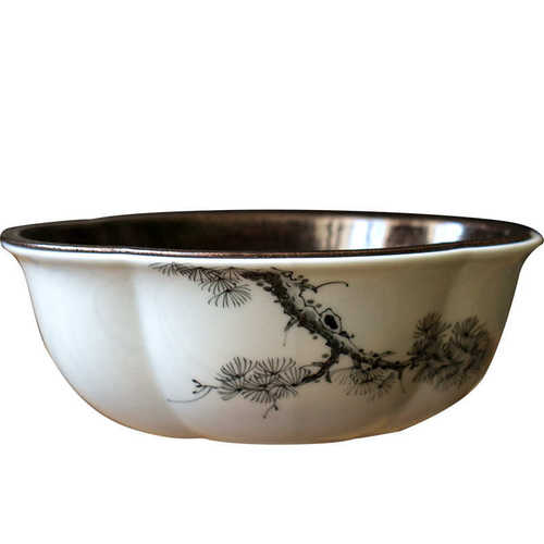 纯手绘松壶承陶瓷功夫茶具海棠型干泡盘手工铜片养壶托储水式茶台