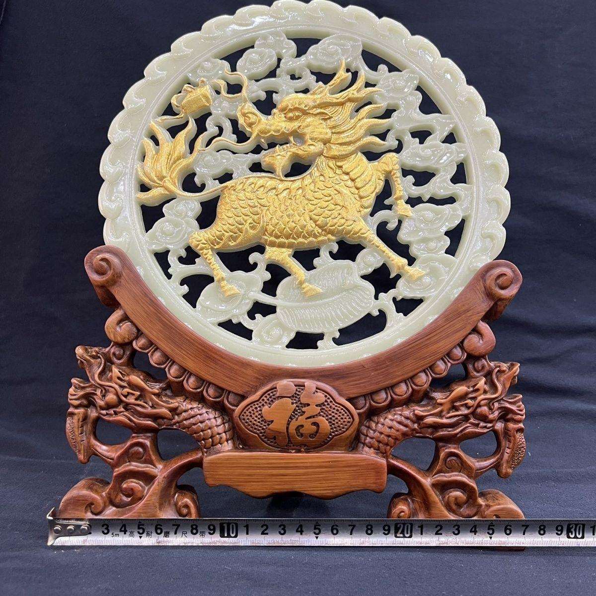 夜光平安扣龙凤摆件夜光福字麒麟玄关客厅挂件吉祥家用工艺品镂空