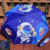 全自动卡通儿童雨伞防回弹黑胶安全反光条小学生男女轻便三折叠伞