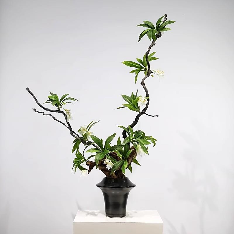 新中式创意仿真枯枝绿植盆景花艺样板房酒店茶室花架造景装饰摆件