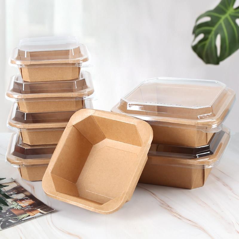 牛皮纸餐盒一次性外送果切盒水果打包盒甜品轻食沙拉八角便当纸碗