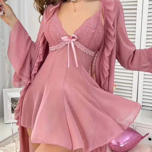 Lingerie Women 2 pcs Womens Lace Bodysuit Sexy Nighty Mesh
