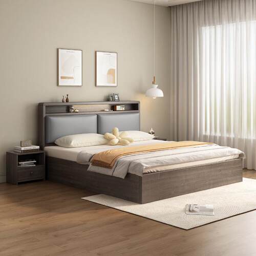 落地床现代简约新款储物床榻榻米架1米5双人床1米8出租房用单人床