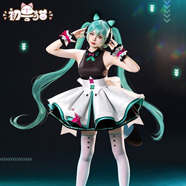 初兽猫初音cos服mi初音cosplay女装，小浣熊假发