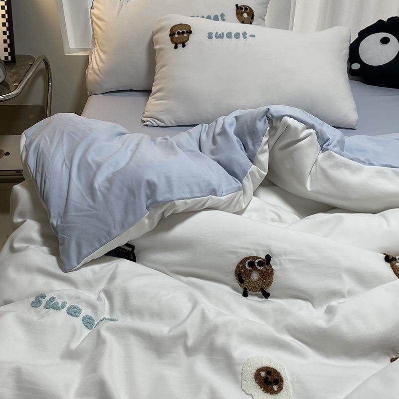 云朵高克重超柔舒适水洗棉四件套床上用品被套单人学生宿舍三件套