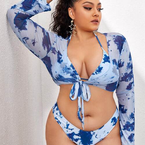 Large size split bikini swimsuit, fat woman swimsuit, plus