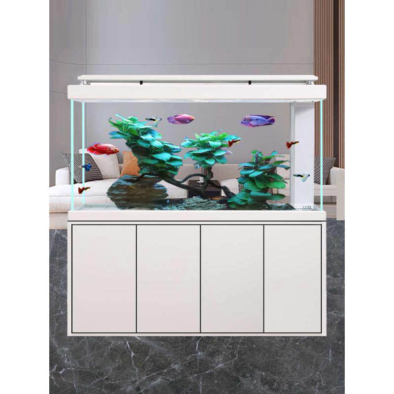 cs鱼缸客厅大型落地家用水族箱直角溢流双底滤玄关柜屏风隔断电视