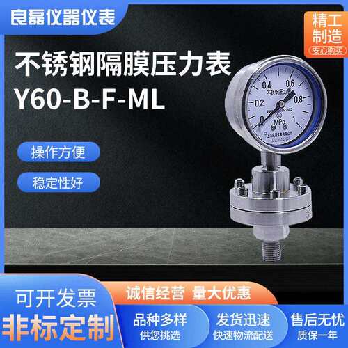 压力表生产厂家不锈钢隔膜Y60BFML防腐蚀螺纹连接0-60MPa高压