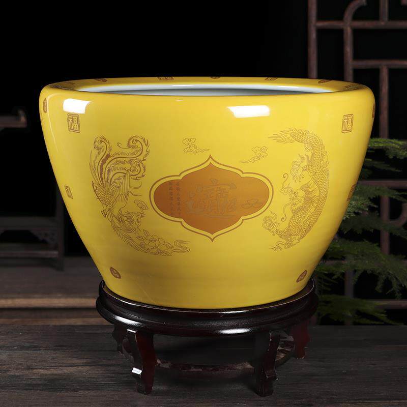 正品黄金鱼缸工制作高端幸运宝龟陶缸莲花盆客厅家居开业手瓷风水