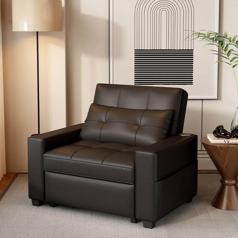 单人沙发床两用折叠可伸缩小户型客厅黑色皮艺多功能懒人沙发躺椅