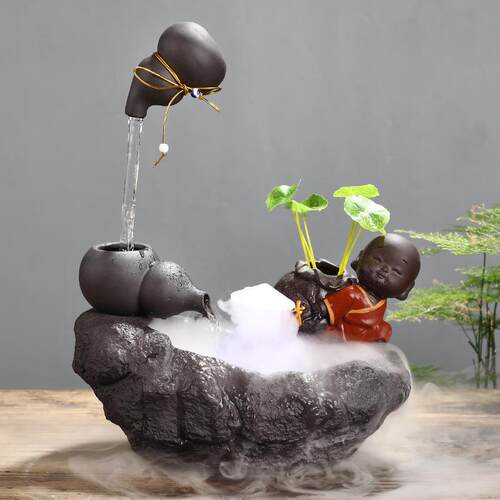 家居桌面小型客厅鱼缸流水电视柜喷泉加湿器创意送礼陶瓷招财摆件
