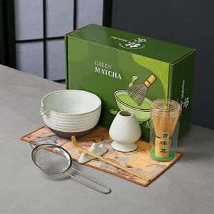 粗陶日式抹茶套装点茶工具陶瓷带导流口抹茶碗擦茶筅立套装搅拌器