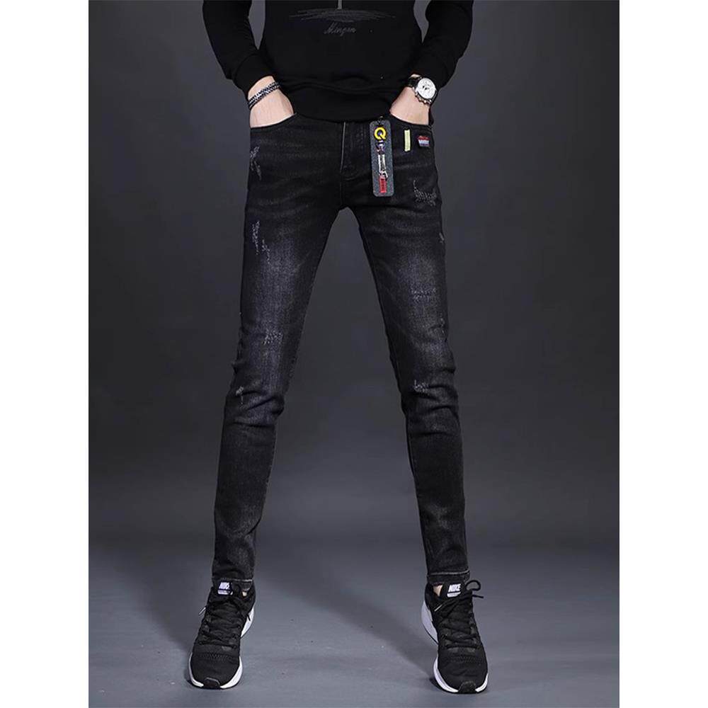 国际高端黑色2025夏季薄款牛仔裤男修身小脚韩版时尚潮牌休闲裤子