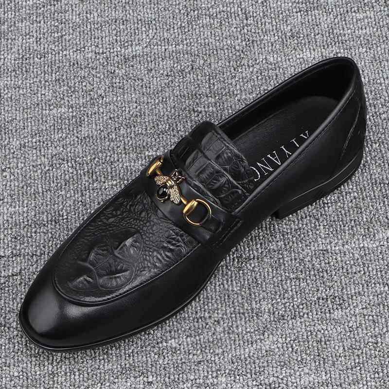 高档2024闲新扣款休闲皮鞋男潮流韩版一脚蹬男鞋男真皮马衔商务士