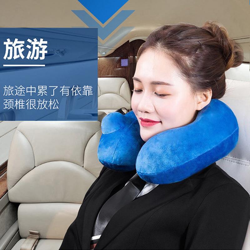 新款直销按压自动充气U型枕旅行常备神器便携飞机靠枕头空气脖子