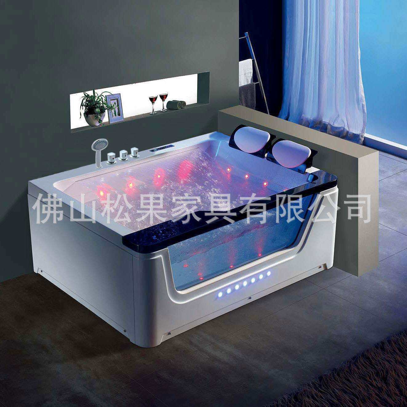 厂家直发瀑布玻璃浴缸1.7米双人冲浪浴盆零售带灯带泡泡浴