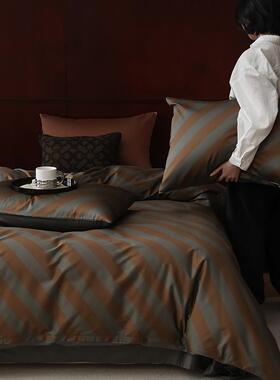 新印款1长00支AMM4091绒棉数码花四件套类全棉贡缎时尚条纹格子床