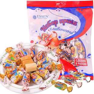 俄罗斯糖果原装 进口巧克力味夹心奶糖混合口味花生糖喜糖零食袋装