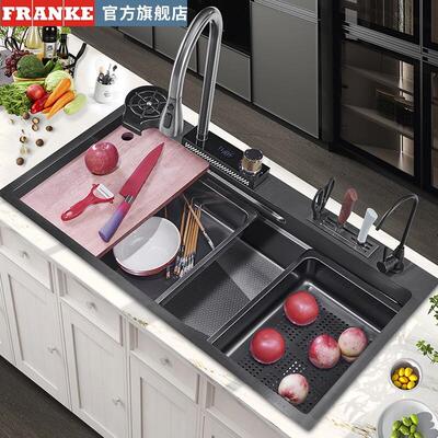 弗兰卡官方蜂窝耐刮水槽厨房特大单槽水槽sus304不锈钢洗碗