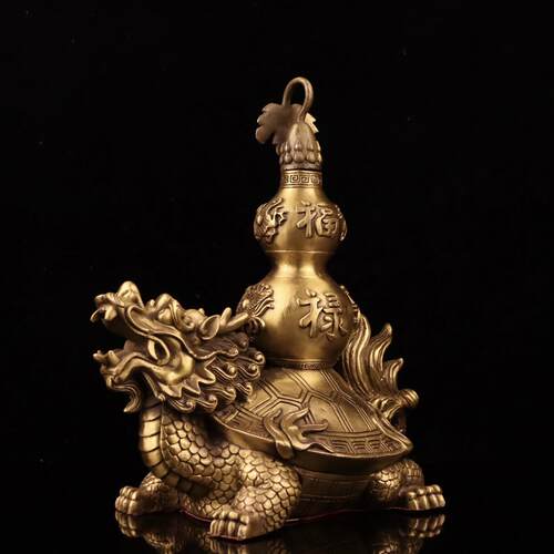 纯铜龙龟摆件精工动物摆件龙龟托葫芦福禄双收家居装饰品工艺品