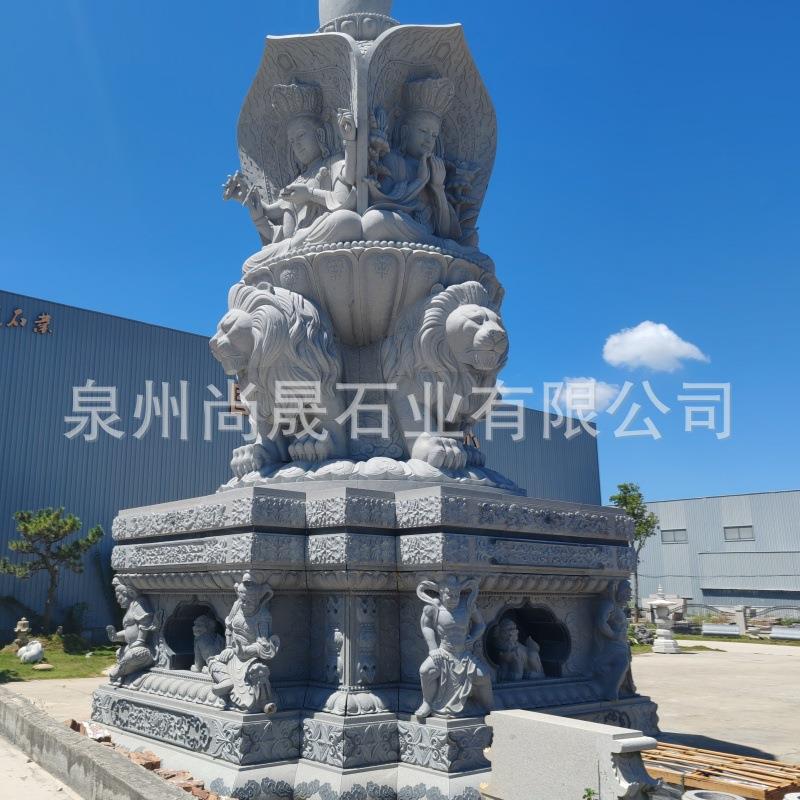 大型石雕三面文殊菩萨普贤菩萨雕塑四面文殊普贤菩萨石雕寺庙佛像