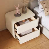 免安装 现代简约实木床头柜卧室家用奶油风少女皮质松木柜