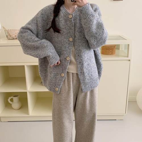 彩点毛衣衫女春季2款02软4春秋新花线宽松慵懒风糯圆领GBW针织开