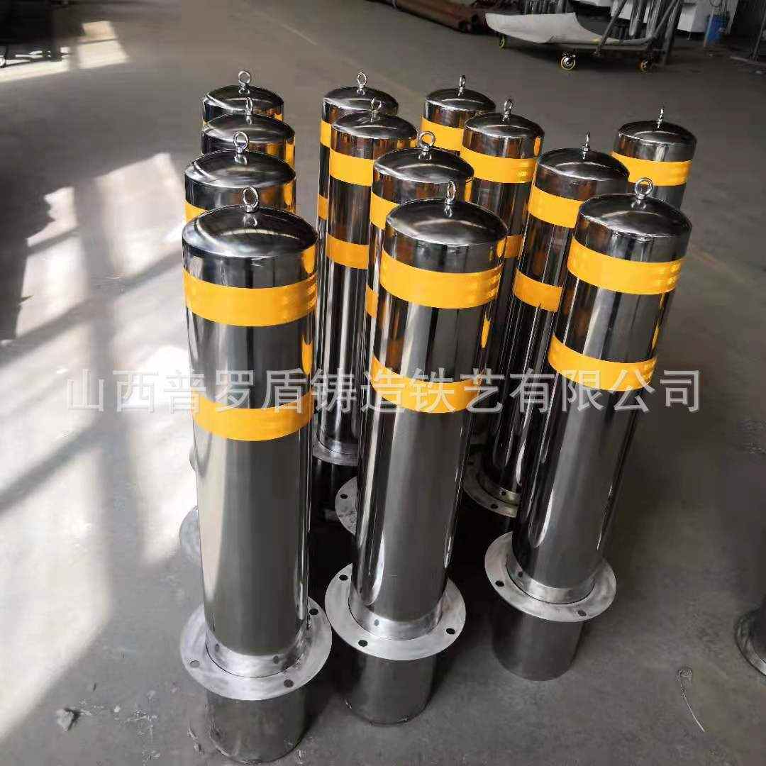 304不锈钢防撞警示柱道路广场带活动提手款黑色烤漆隔离止车柱子