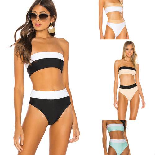 Strapless bikini, color blocked split swimsuit, three